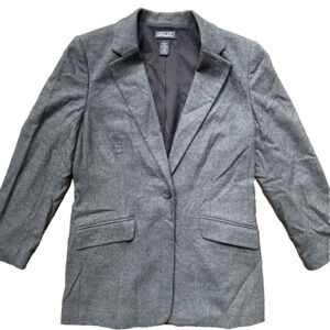 Lands' End Y2K Wool Cashmere Blazer Women's Size 8 Blue Herringbone Vintage
